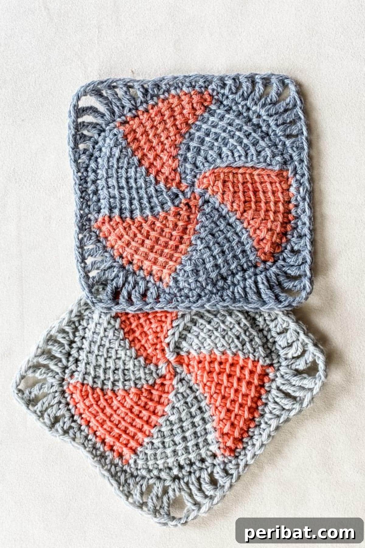 Modern Bloomfield Crochet Squares with a unique, textured spiral design.