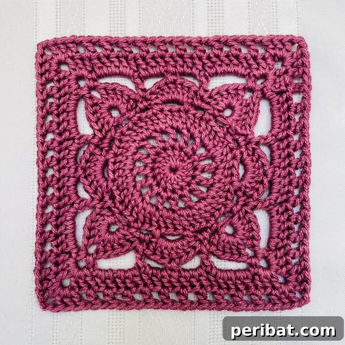 An elegant Willow Granny Crochet Square, showcasing intricate detail in a single solid color.