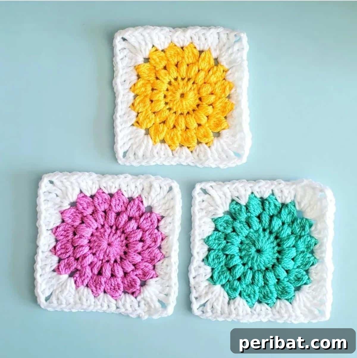 A tightly crocheted Sunburst Granny Square, offering a beginner-friendly yet impressive design.
