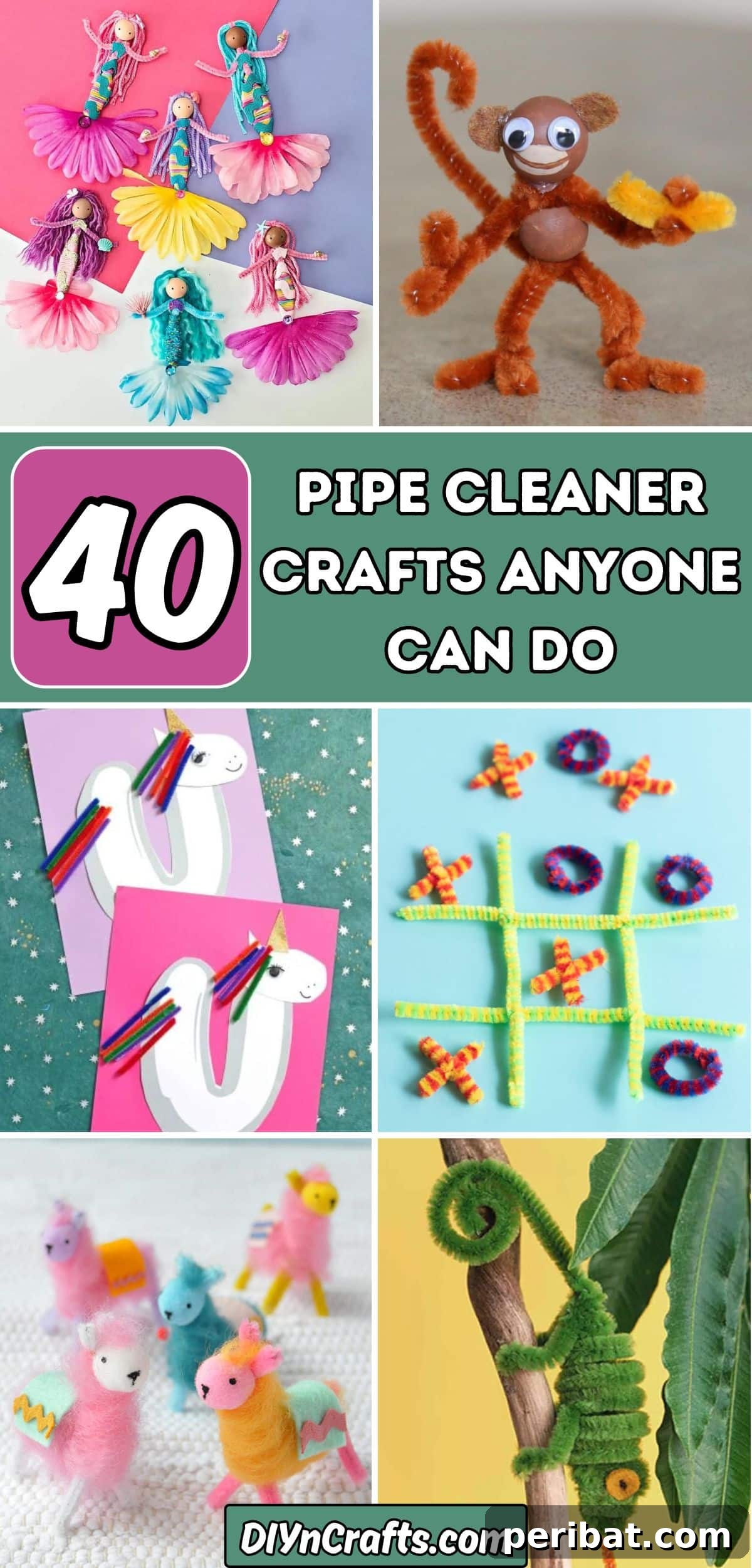 40 Super Easy Pipe Cleaner Crafts for Everyone 2 A collage of 40 diverse and fun pipe cleaner crafts, showcasing various animals, ornaments, and creative designs.