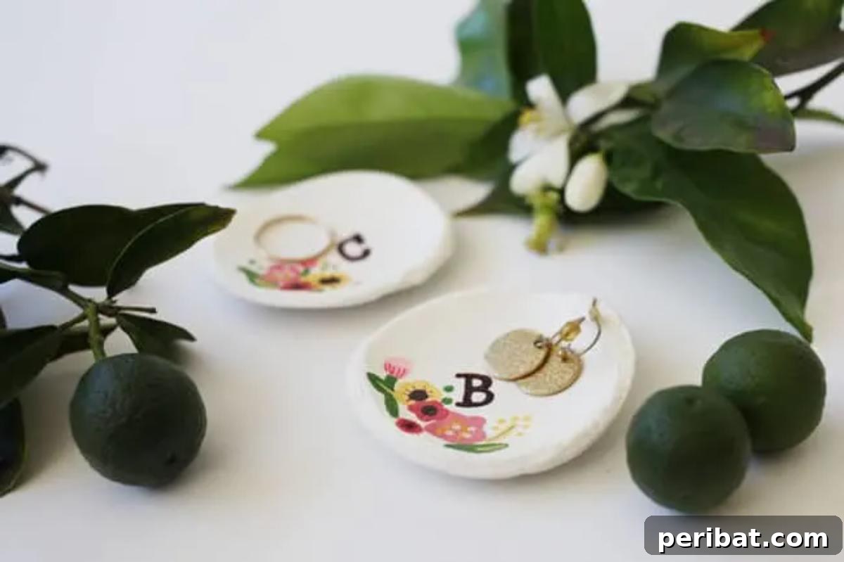 40 Charming Air Dry Clay Projects 18 Clay Ring Dish with Hand Painted Design