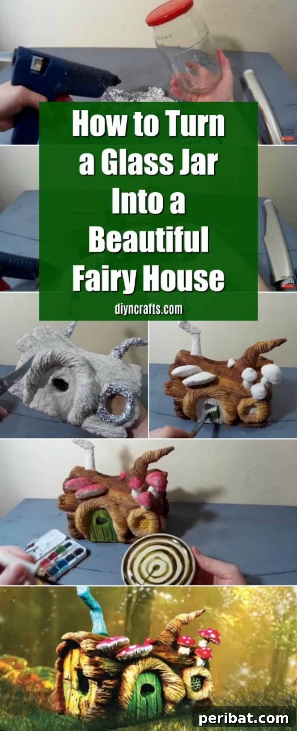 40 Charming Air Dry Clay Projects 5 Glass Jar Into a Beautiful Fairy House collage.