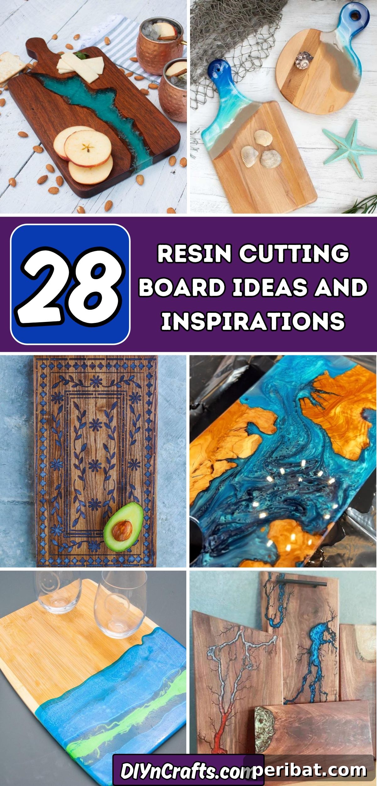 Stunning Resin Cutting Board Creations 2 28 Resin Cutting Board Ideas and Inspirations collage.