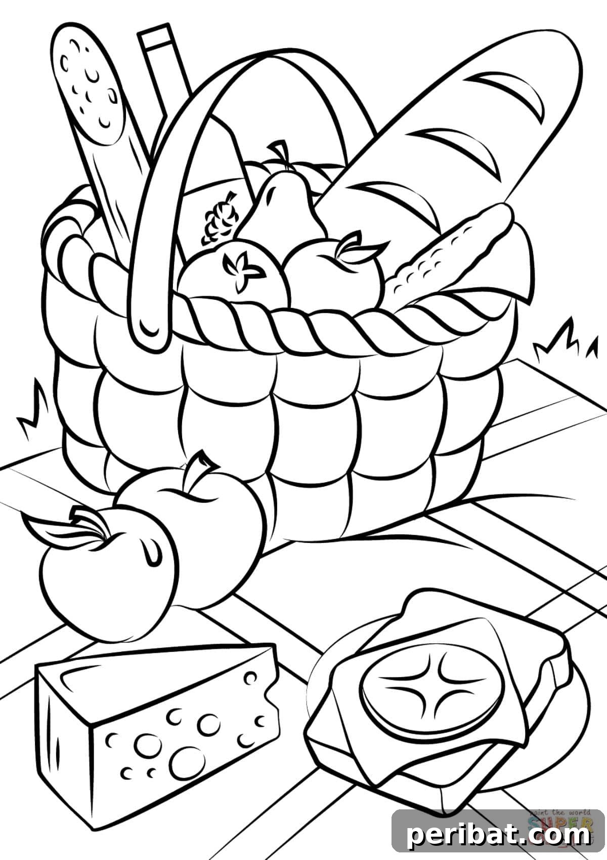Splash into Summer: 40 Free Printable Coloring Pages for Kids 11 Picnic Basket Coloring Page filled with various foods.