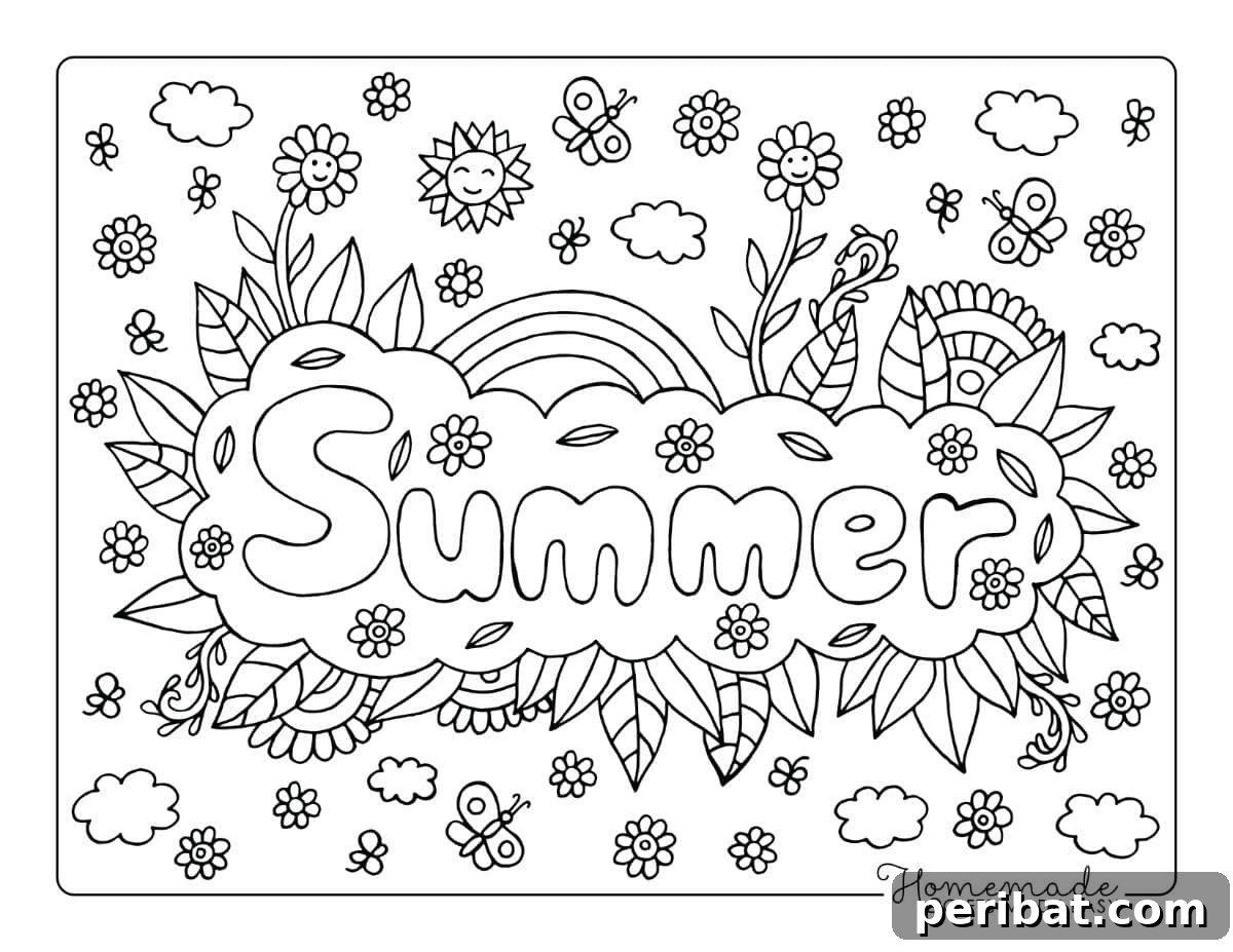 Splash into Summer: 40 Free Printable Coloring Pages for Kids 15 Summer Doodle for Kids coloring page with various playful elements.