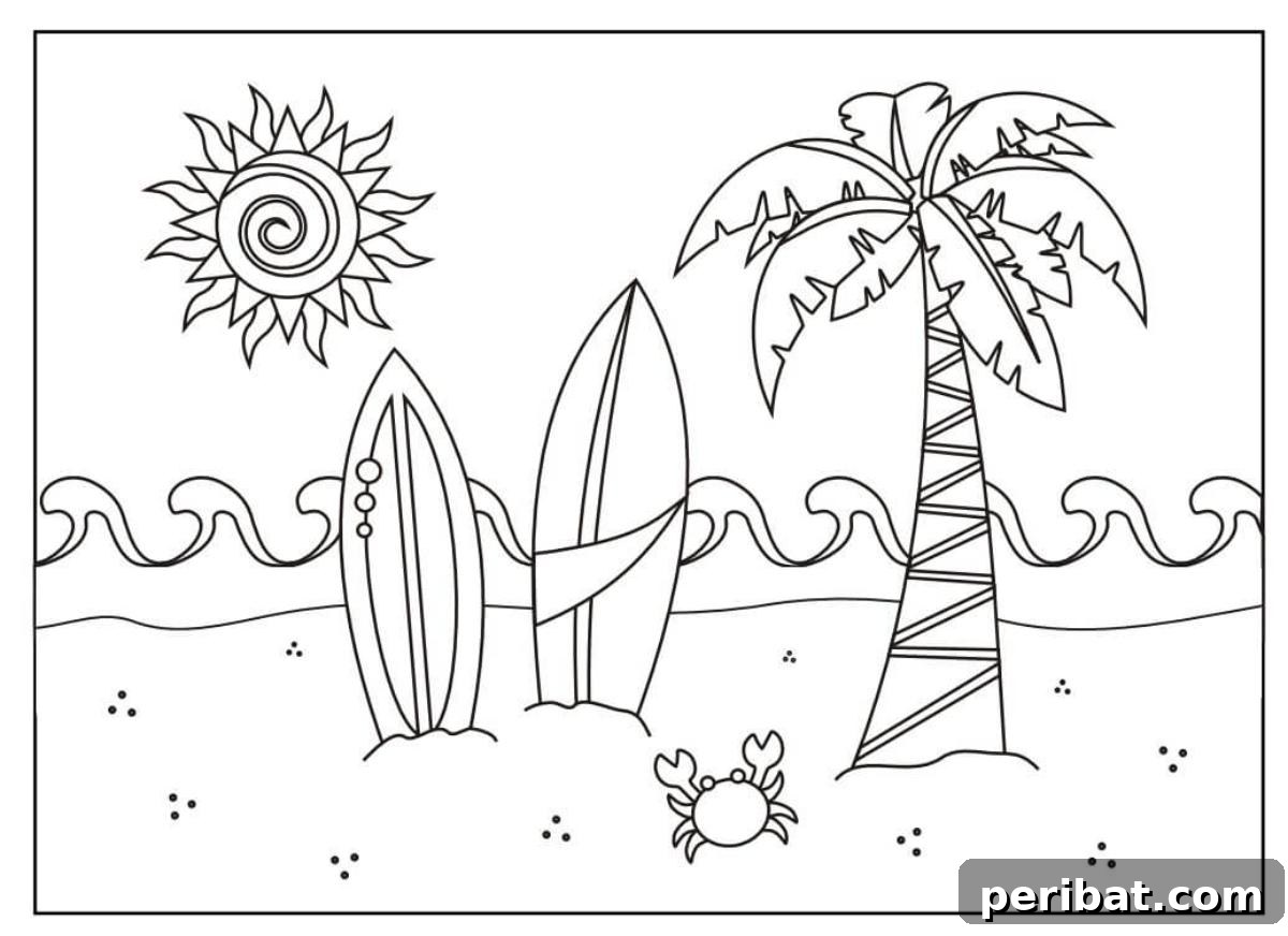 Splash into Summer: 40 Free Printable Coloring Pages for Kids 17 Beach Coloring Page depicting a calm beach scene.