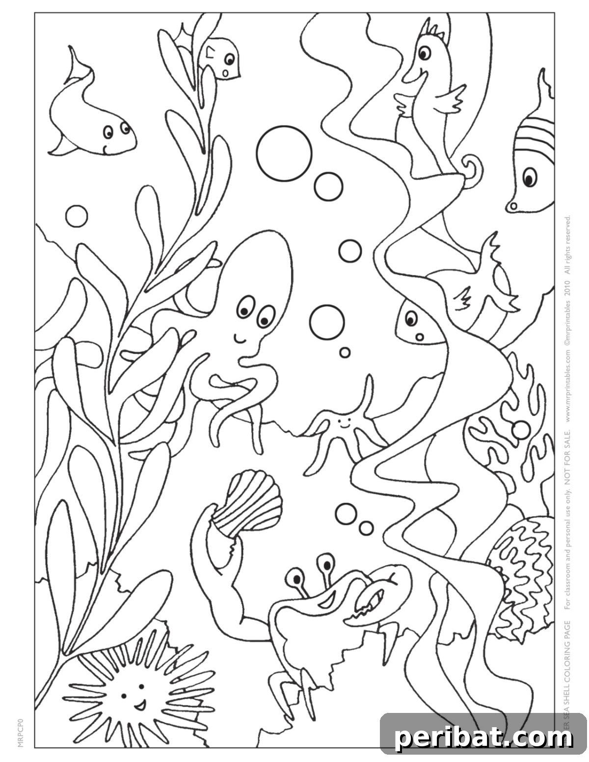 Splash into Summer: 40 Free Printable Coloring Pages for Kids 19 Under The Sea Coloring Page featuring various marine life.
