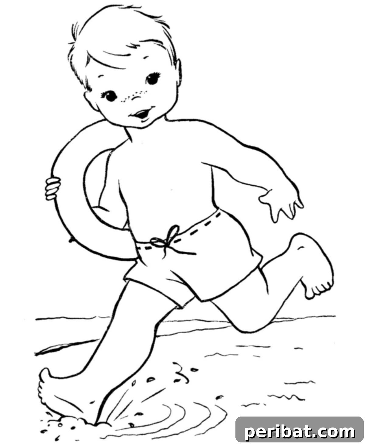 Splash into Summer: 40 Free Printable Coloring Pages for Kids 27 Kids on the Beach Coloring Page showing children playing.