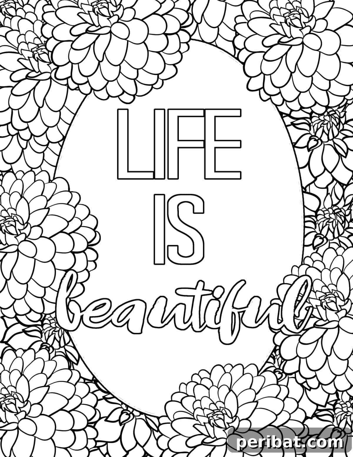 Splash into Summer: 40 Free Printable Coloring Pages for Kids 37 Life is Beautiful Coloring Page with positive and cheerful imagery.