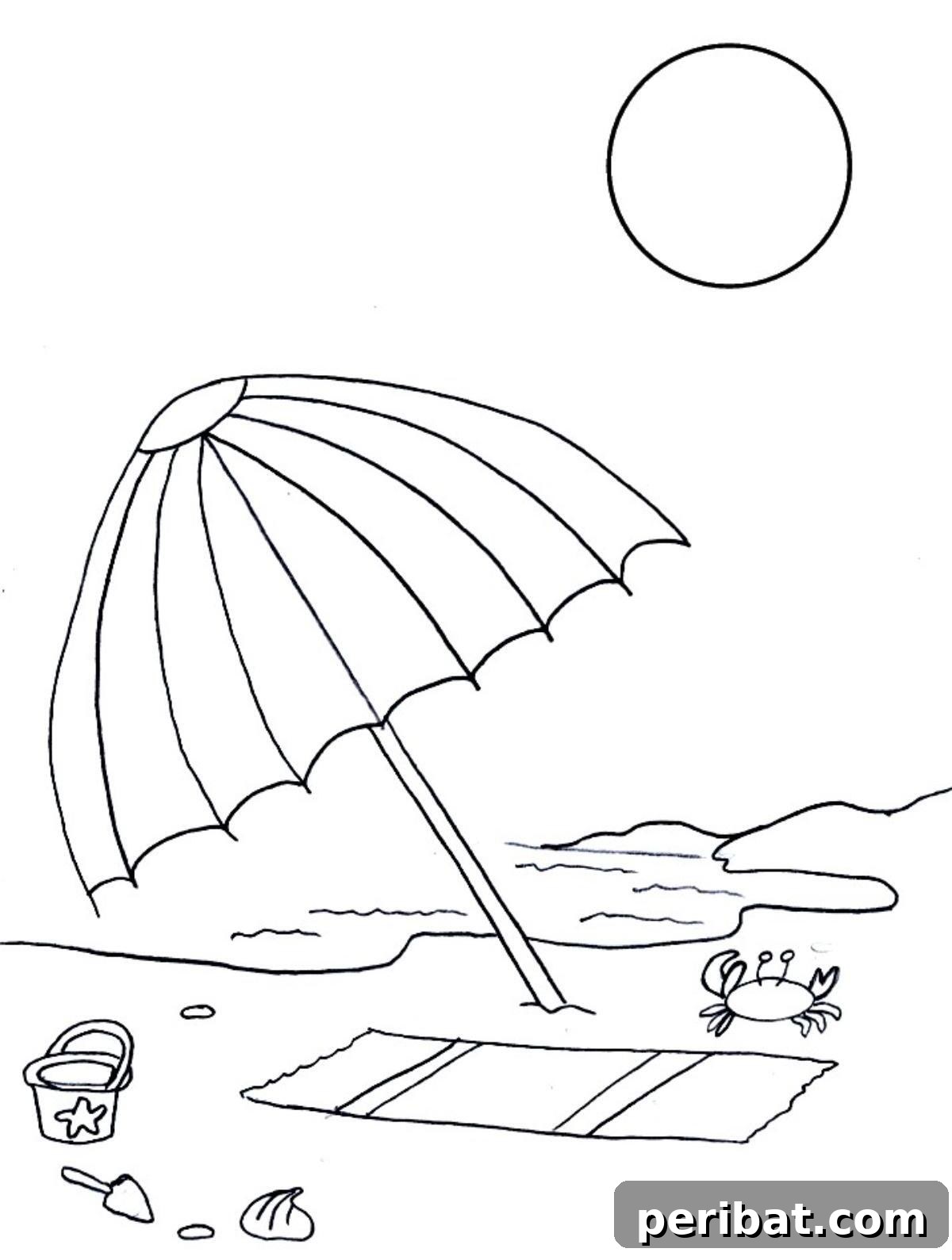 Splash into Summer: 40 Free Printable Coloring Pages for Kids 6 At The Beach Coloring Page showing people enjoying the beach.