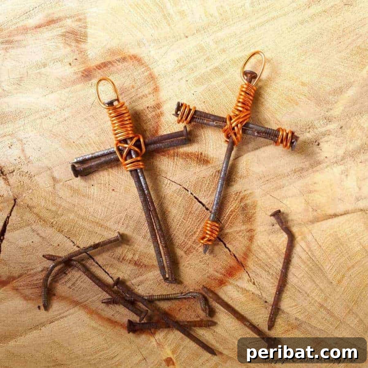 A rustic cross craft made from old rusty nails.