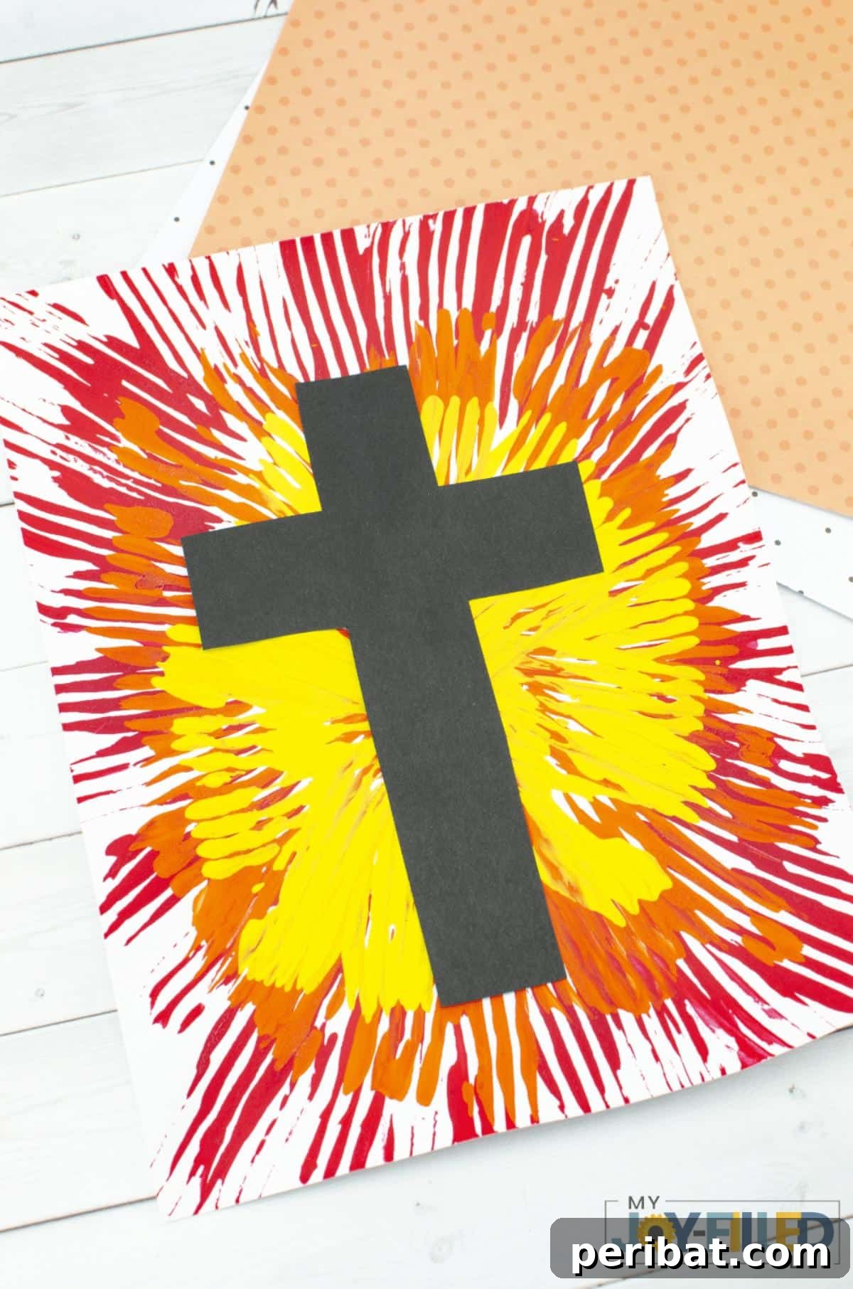 Kids painting an Easter cross using a fork for unique texture.