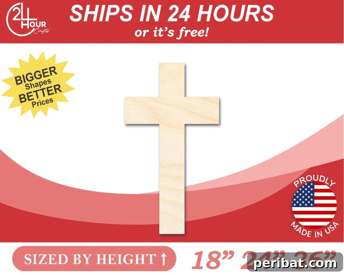 An unfinished tall wooden cross, ready for personalization.