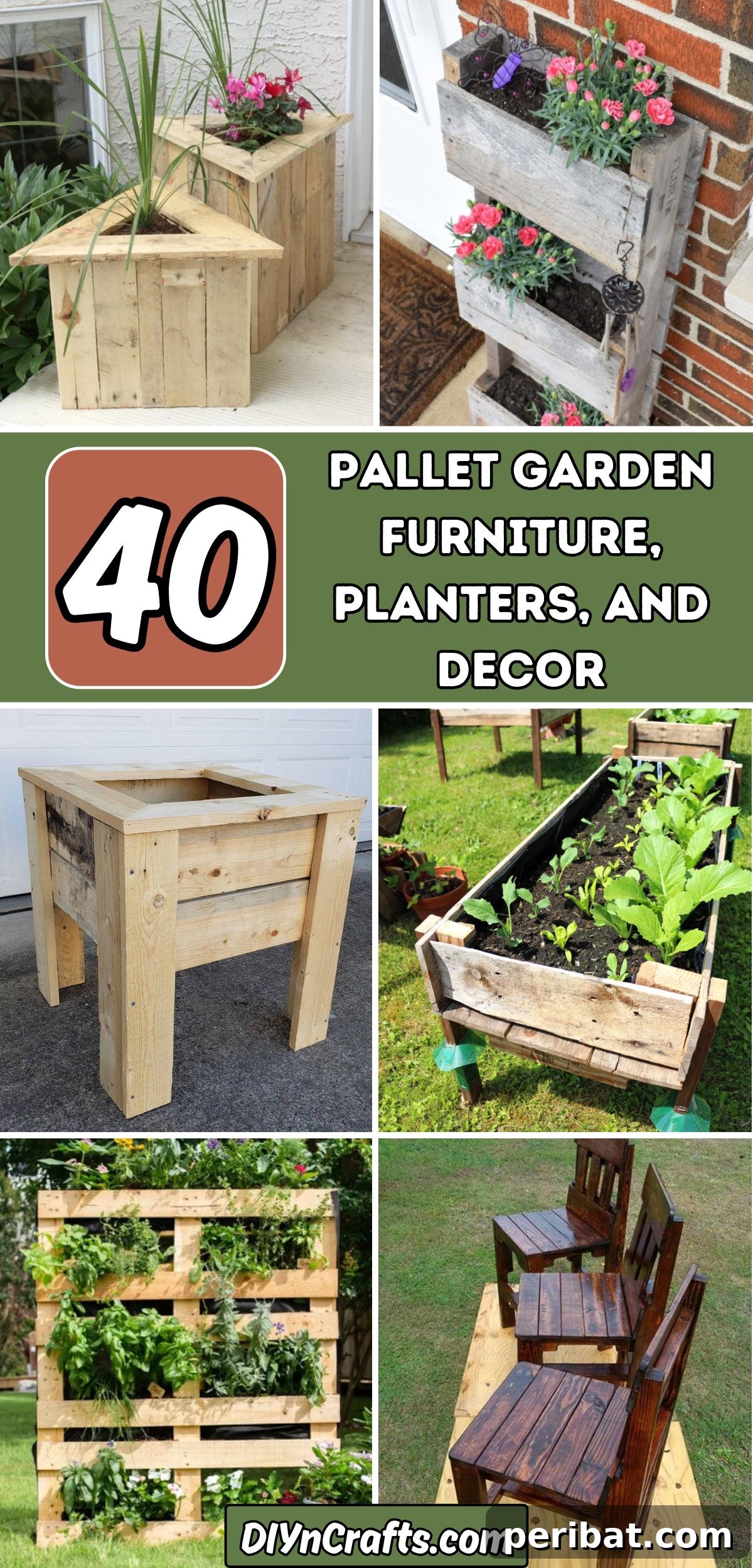 From Pallets to Paradise 40 Garden Furniture and Decor DIYs 2 40 Pallet Garden Furniture, Planters, and Decor collage.