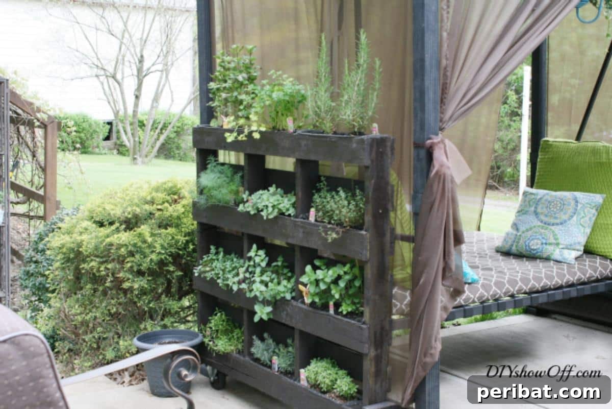 From Pallets to Paradise 40 Garden Furniture and Decor DIYs 35 Free Standing Pallet Herb Garden