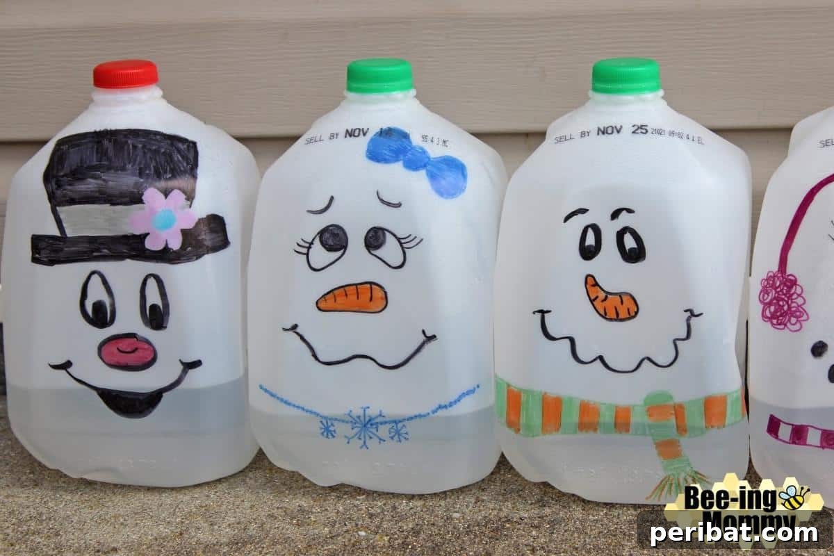 Easy Milk Jug Snowmen Christmas Decor