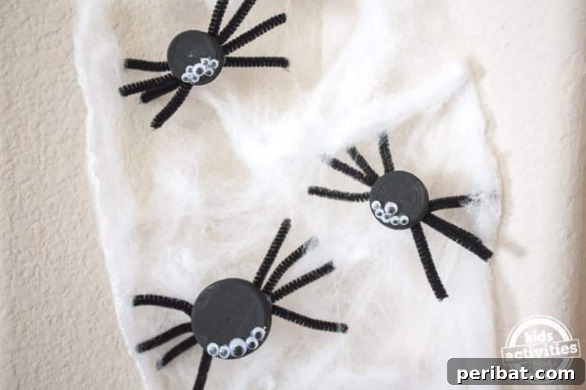 Creepy Crawly Bottle Cap Spiders Craft For Halloween