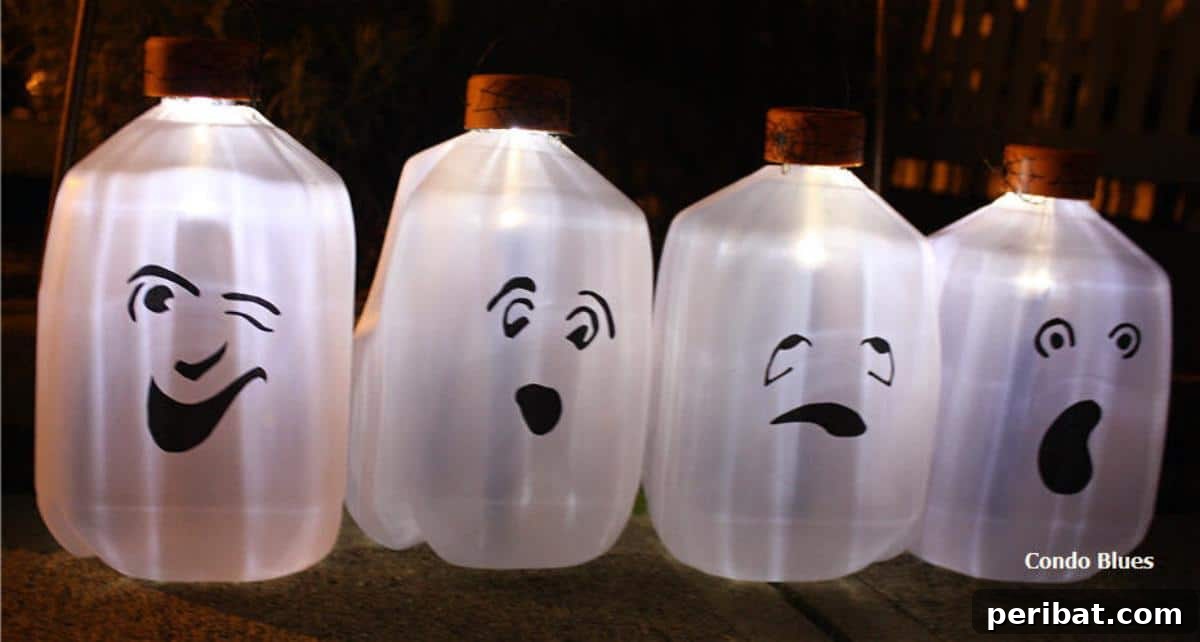 Solar Milk Jug Ghosts For Halloween
