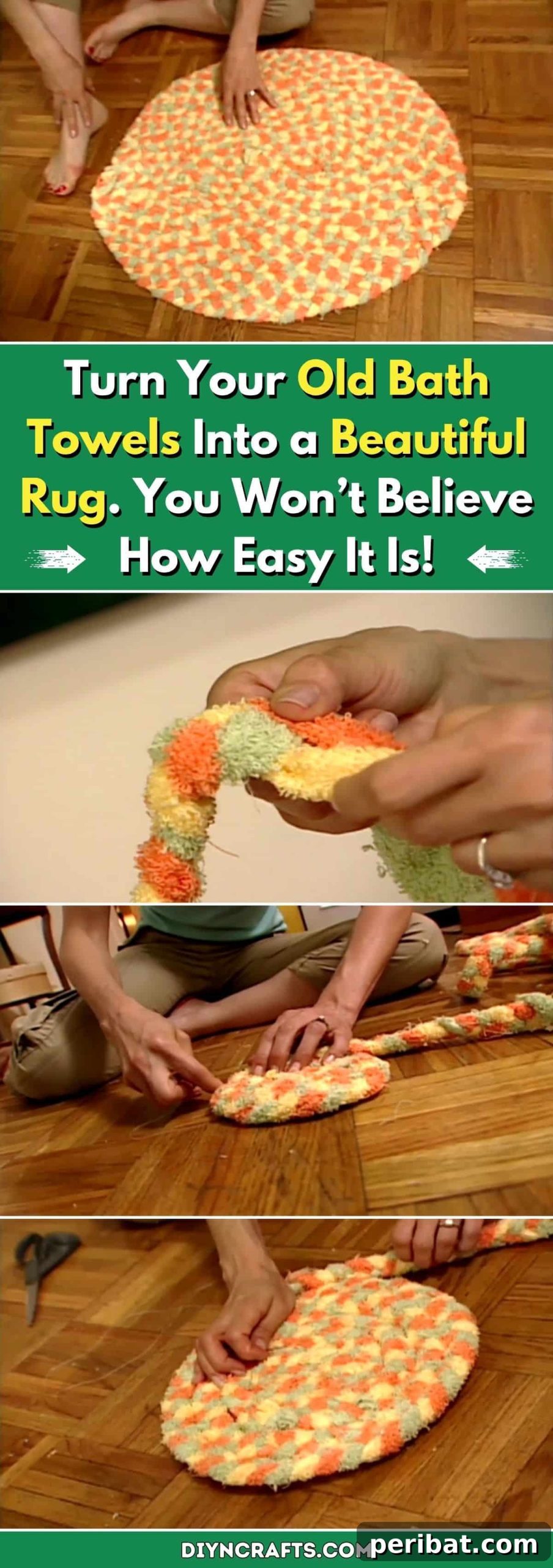 Effortlessly Transform Old Towels into a Stunning Rug 2 Transform Your Old Bath Towels into a Stunning Braided Rug – An Easy Upcycling Project! pinterest image