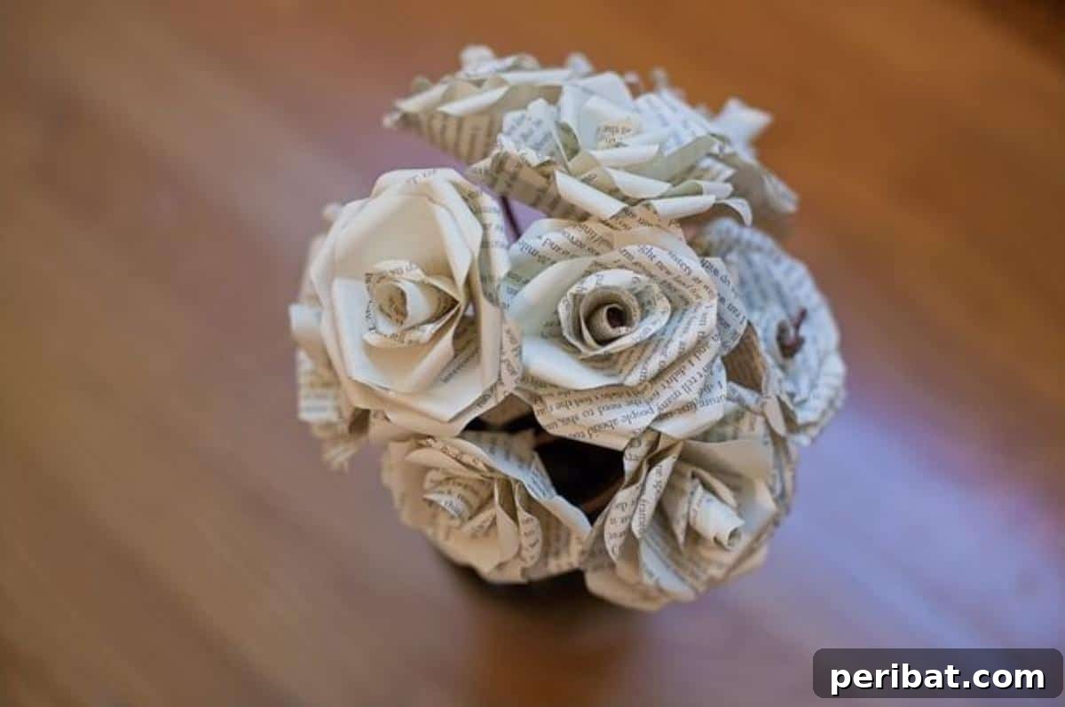 Crafting Melodies 40 Sheet Music Projects 11 Beautiful DIY paper roses crafted from sheet music, arranged artfully.