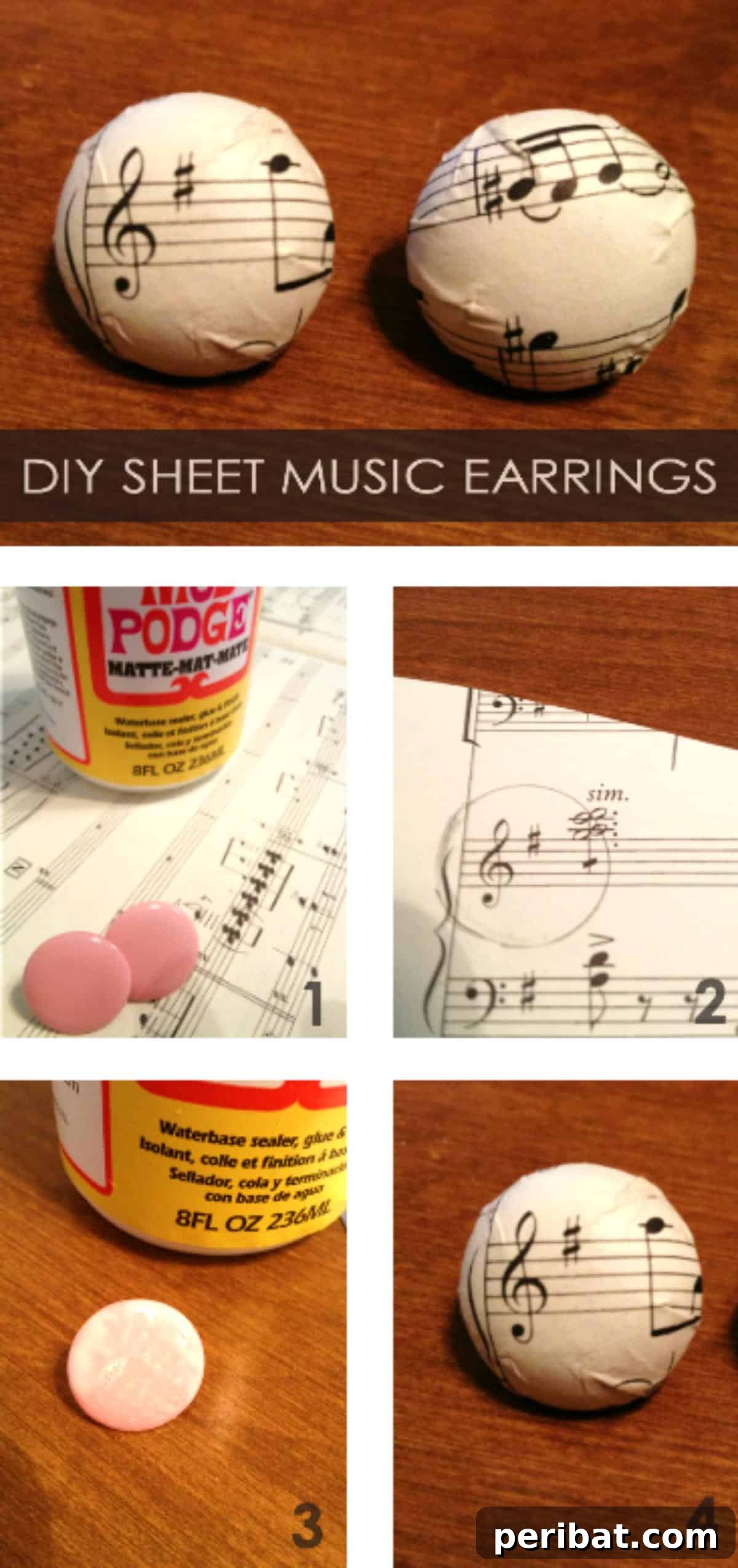 Crafting Melodies 40 Sheet Music Projects 16 A pair of elegant DIY sheet music earrings, showcasing delicate musical patterns.