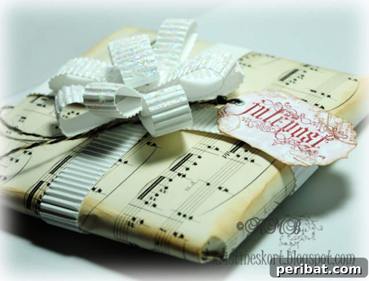 Crafting Melodies 40 Sheet Music Projects 23 A gift elegantly wrapped in sheet music, offering a unique and personalized presentation.