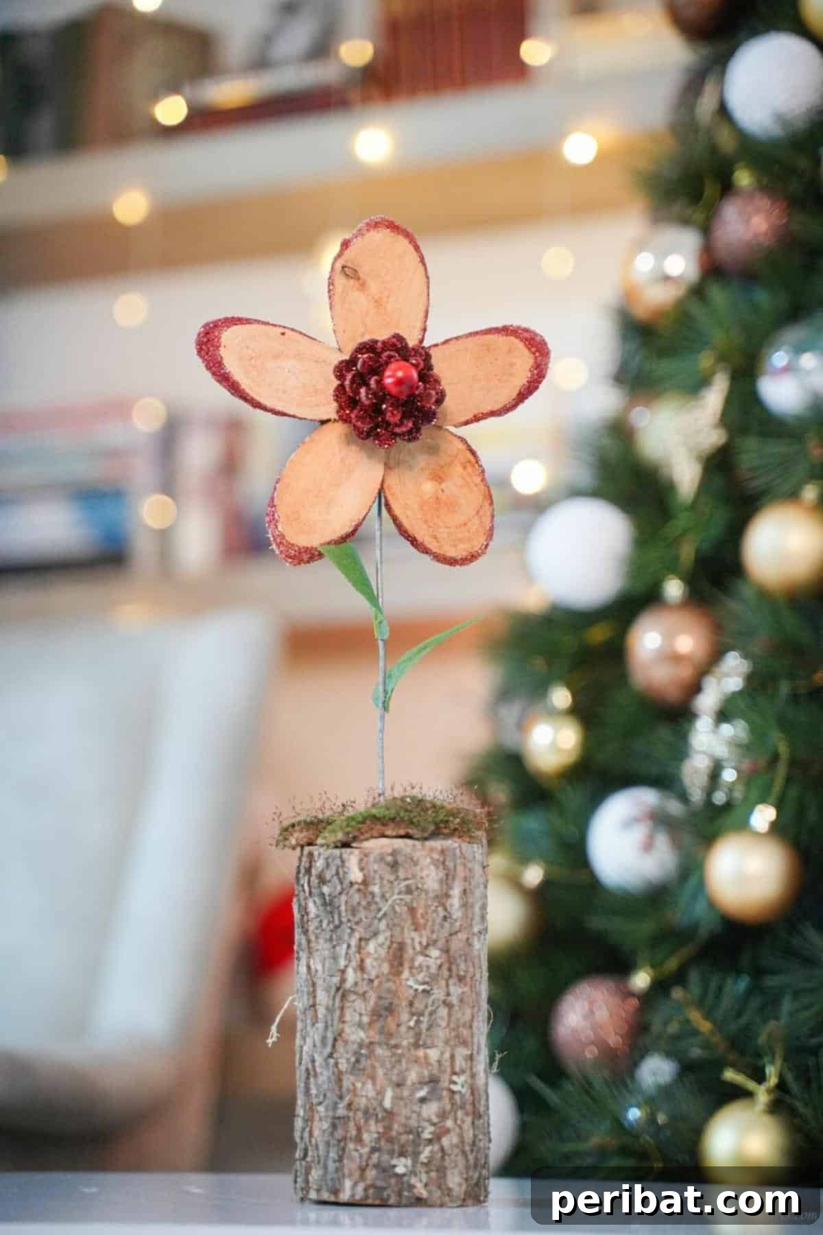Glittery Wood Slice Flower Decoration