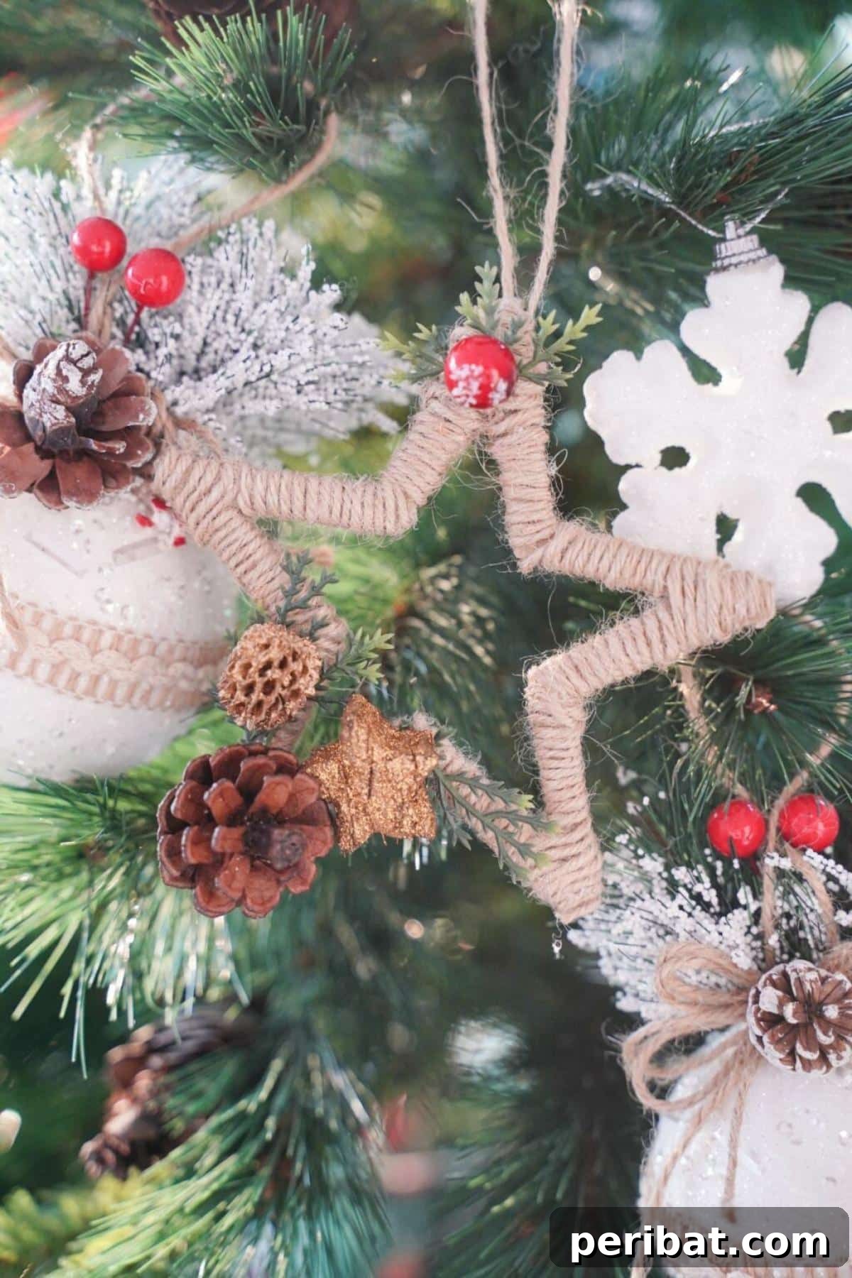 Rustic Twine Wrapped Star Christmas Ornament