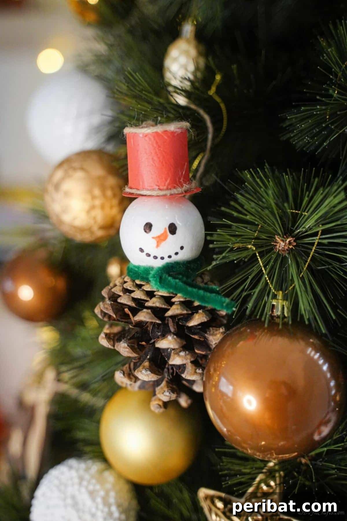 Rustic Snowman Pinecone Ornament