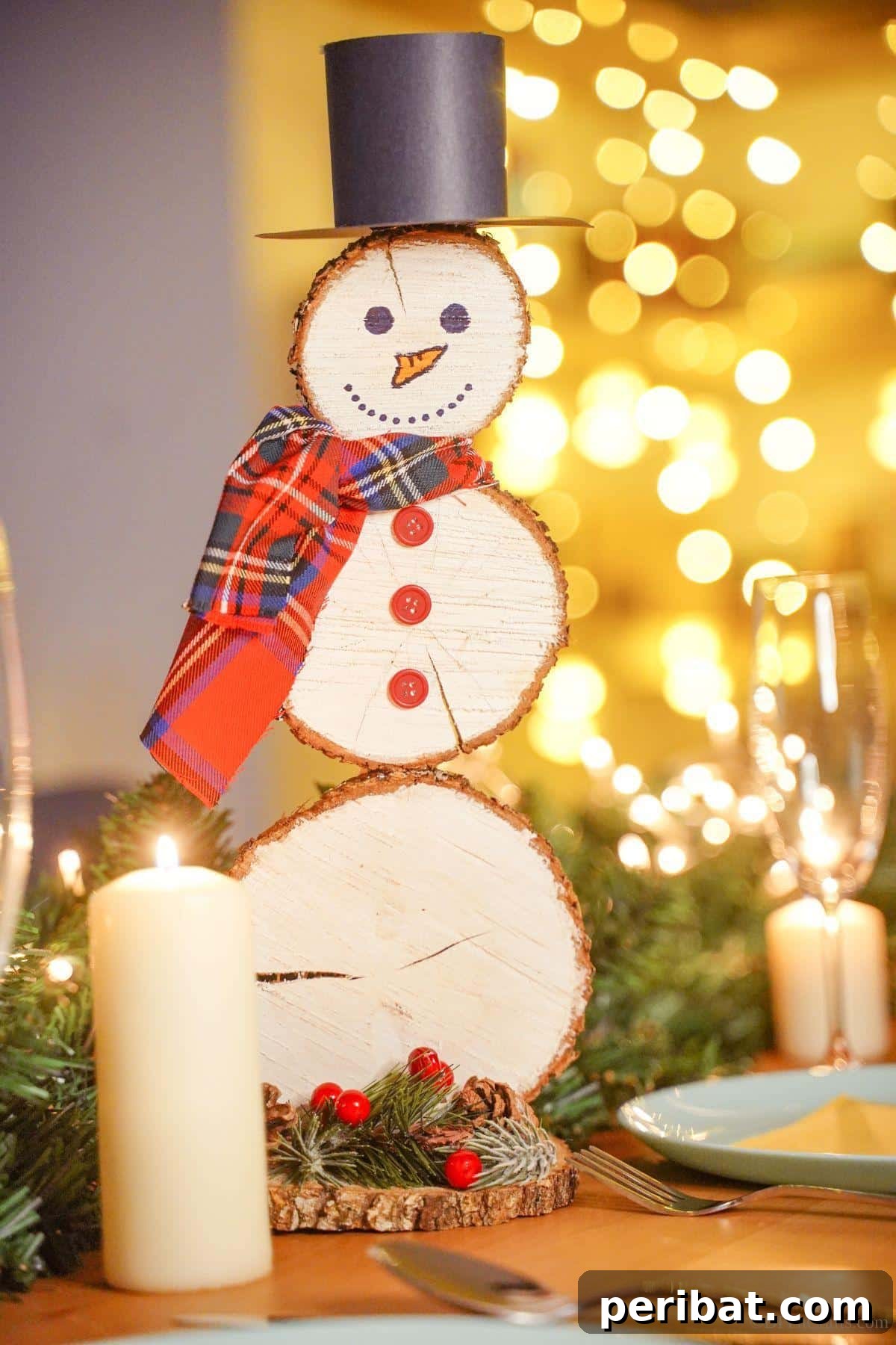 DIY Wood Slice Snowman Winter Decoration