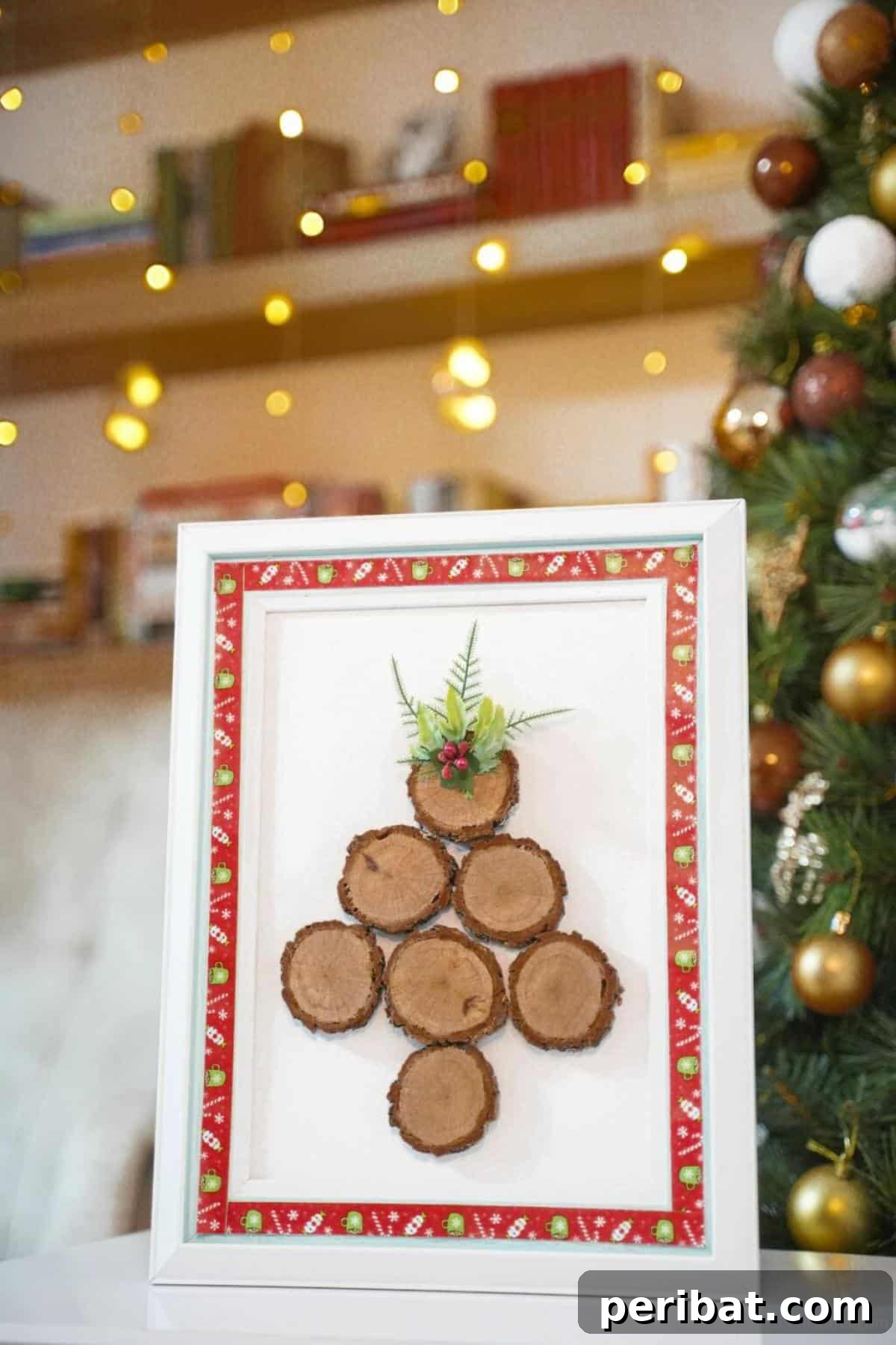 Framed Wood Slice Mini Christmas Tree