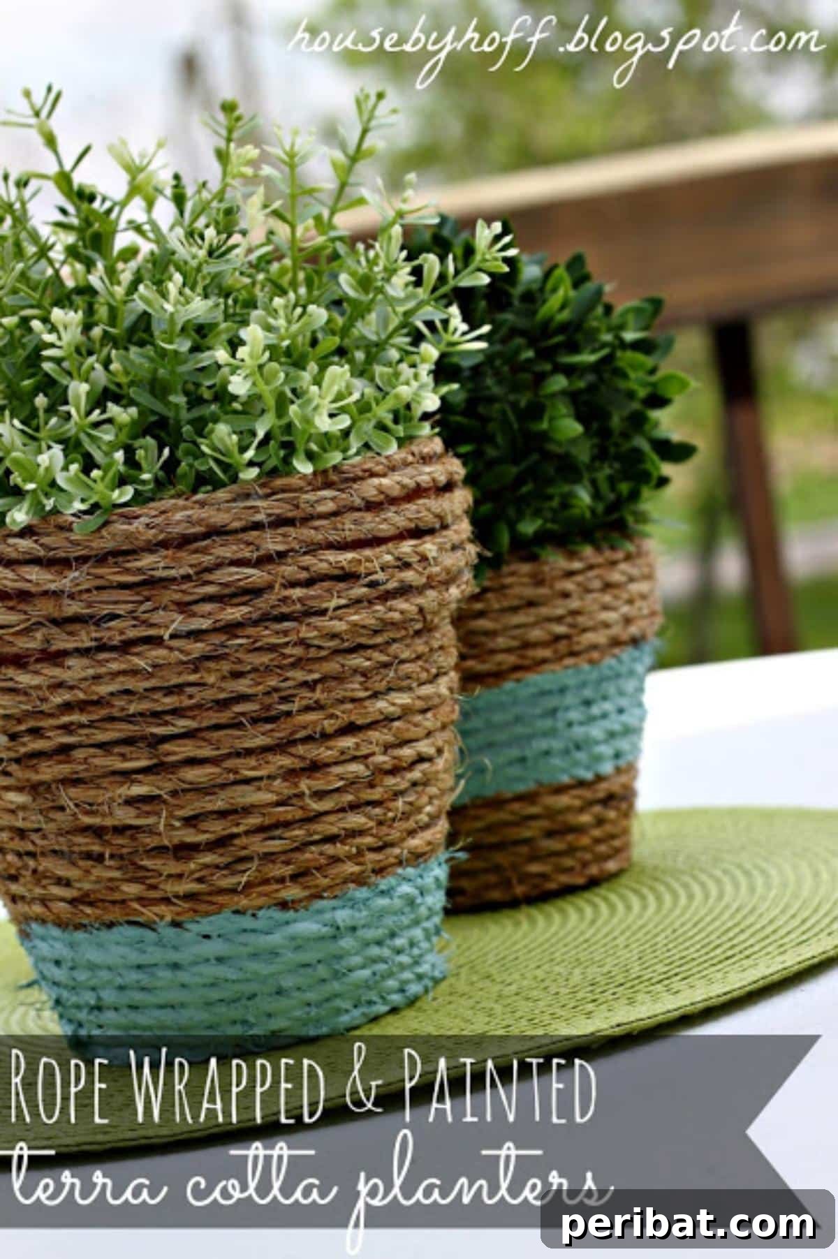 40 Creative Flower Pot Projects 20 Stylish rope-wrapped pots, offering a rustic yet elegant update for plain flower pots in home decor.