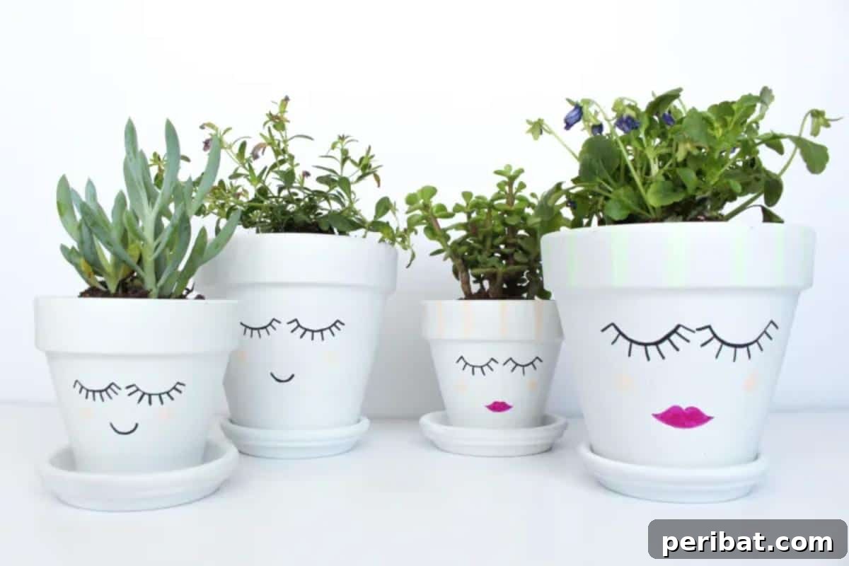 40 Creative Flower Pot Projects 24 Creative DIY pretty face planters, transforming ordinary flower pots into unique characters with personality.