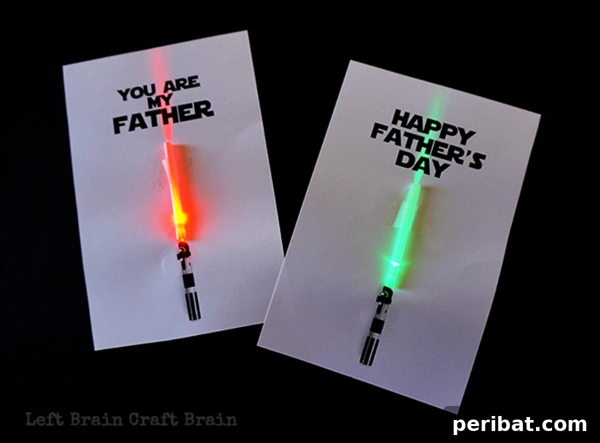 Father's Day Star Wars card featuring a lightsaber that lights up, using simple circuitry.