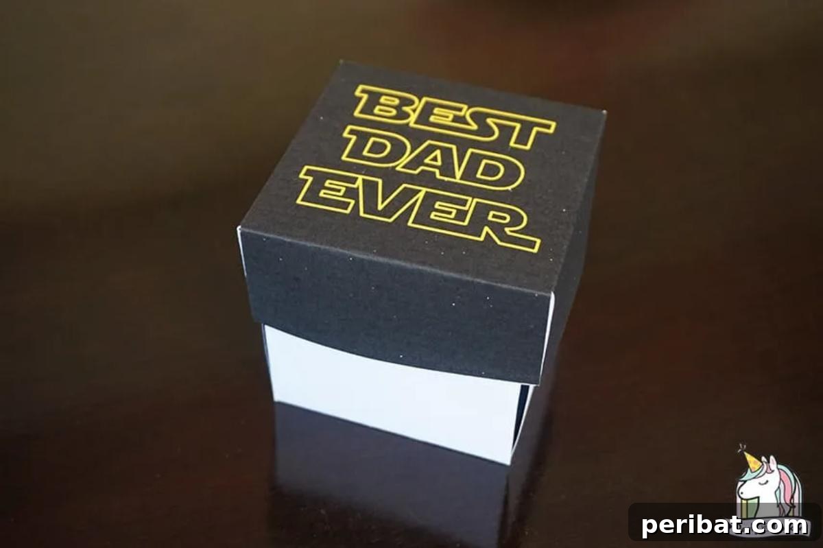 A Star Wars themed explosion box for Father's Day, decorated with characters and messages.