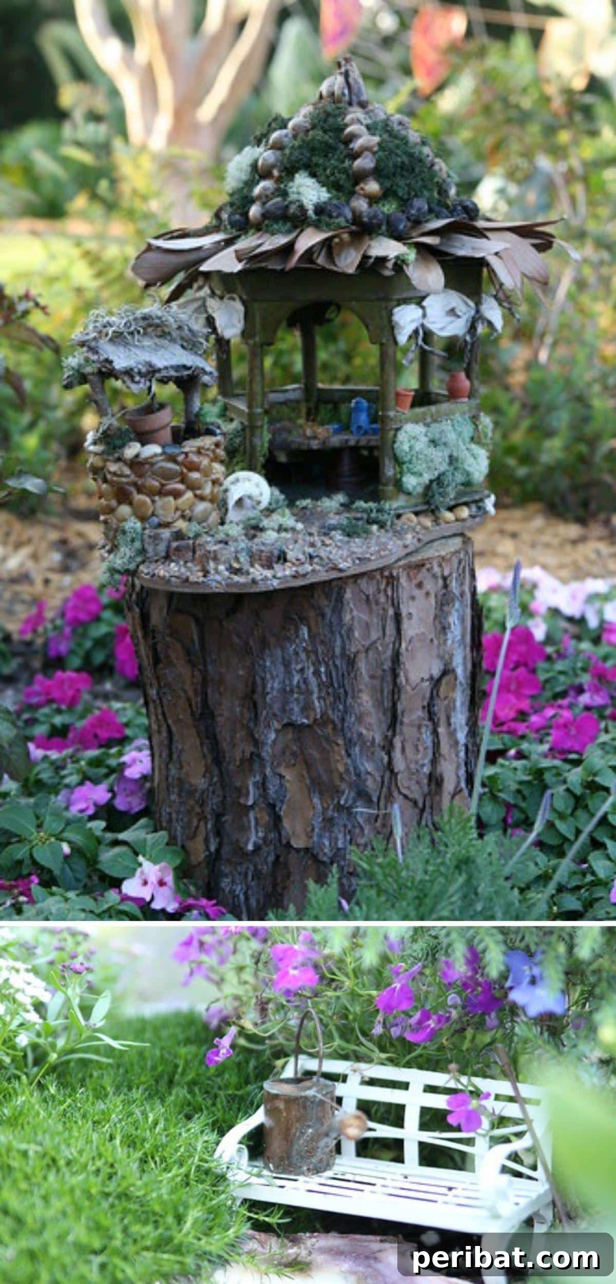 Stump to Splendor Ingenious Garden Planters and Ornaments 12 Whimsical fairy gazebo perched atop a tiny tree stump with intricate details