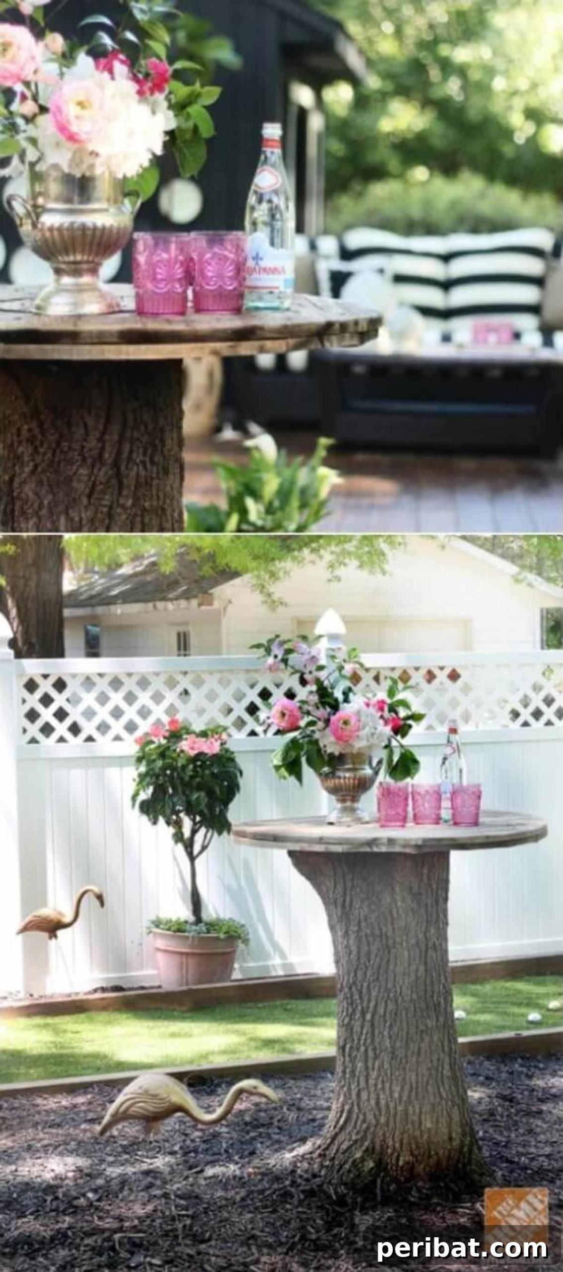 Stump to Splendor Ingenious Garden Planters and Ornaments 16 Elegant tree stump serving table with a decorative wire wheel