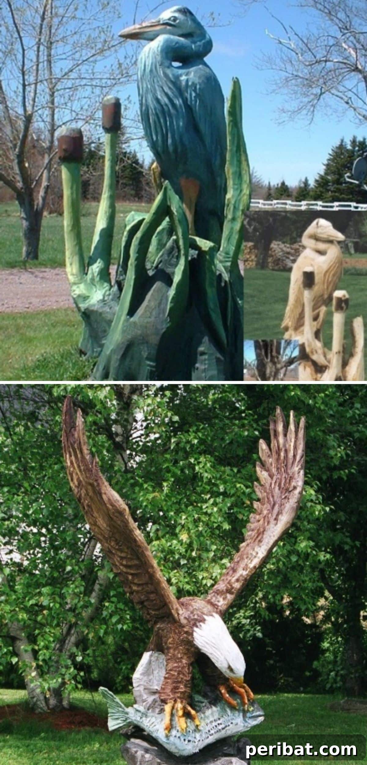 Stump to Splendor Ingenious Garden Planters and Ornaments 19 Elaborate heron carving made from an elm tree stump by artist Bruce Hebert