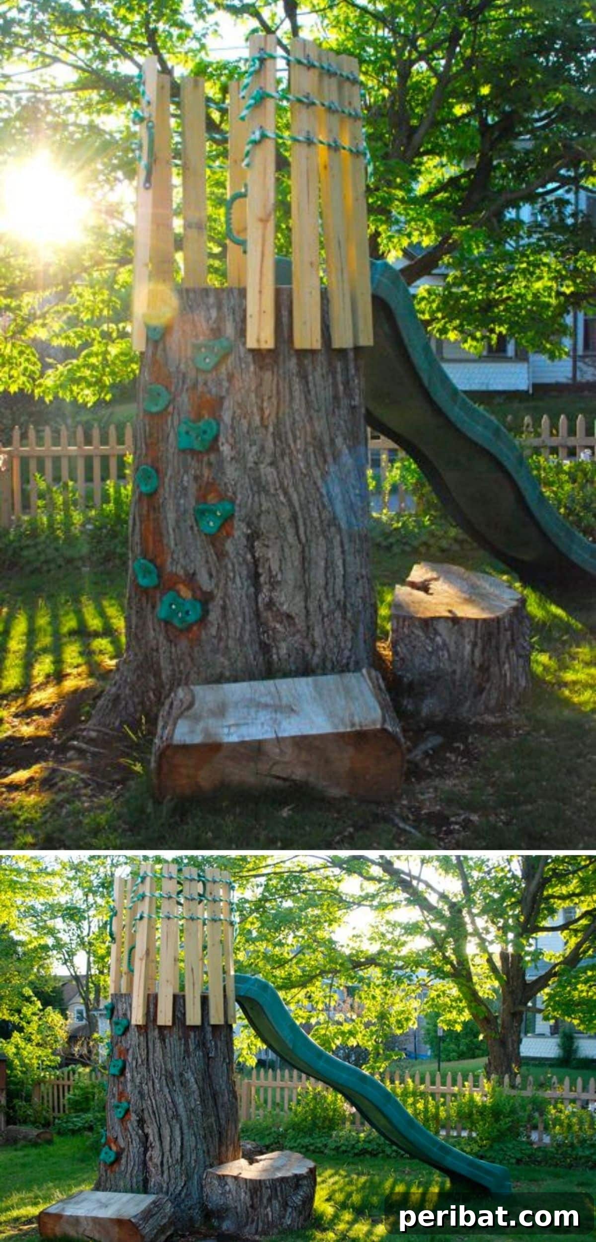 Stump to Splendor Ingenious Garden Planters and Ornaments 21 Custom children’s slide and climbing wall built from an old tree stump