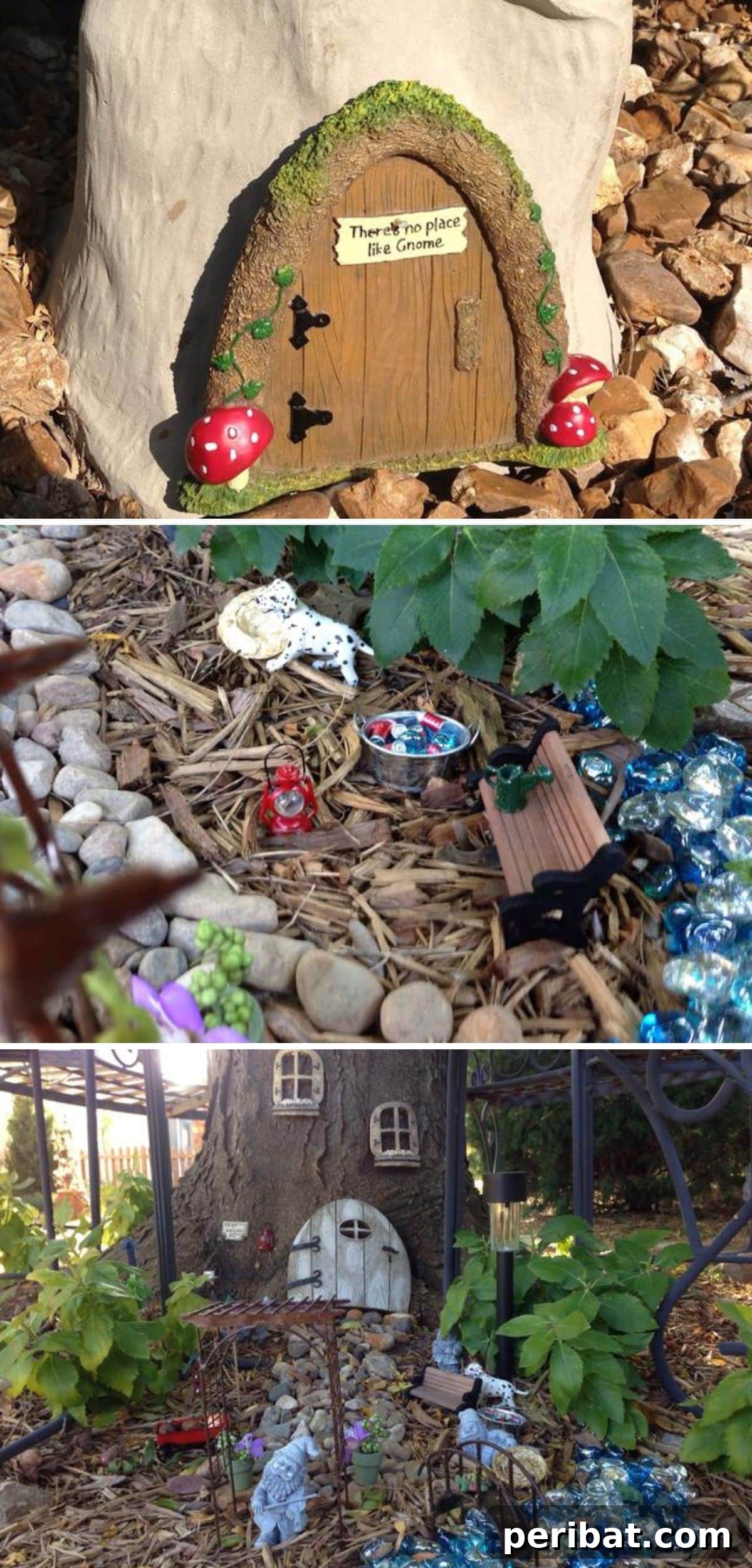 Stump to Splendor Ingenious Garden Planters and Ornaments 9 Charming gnome home integrated into a tree stump with wrought iron bench