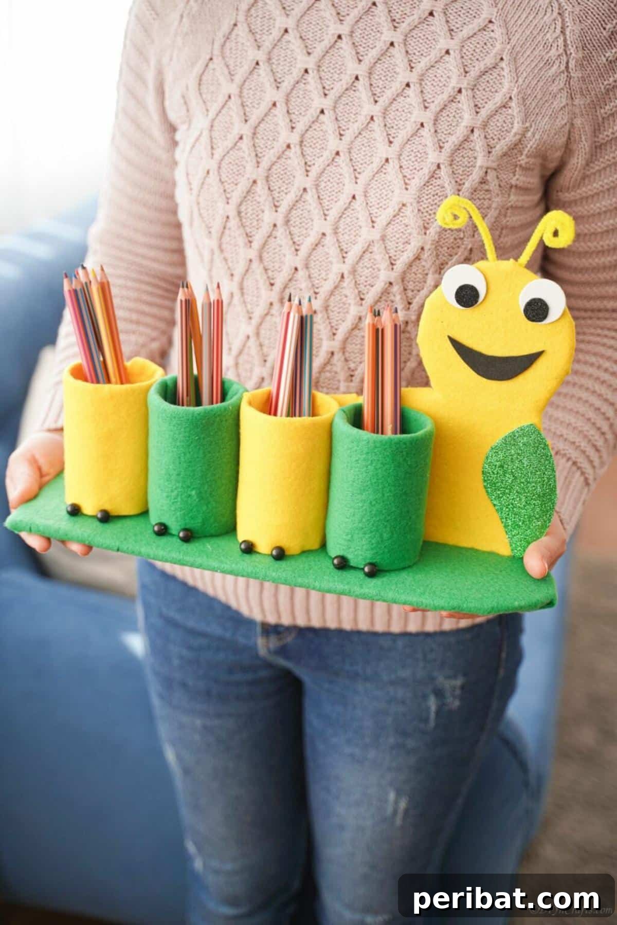 DIY Caterpillar Pencil Holder From Plastic Bottles