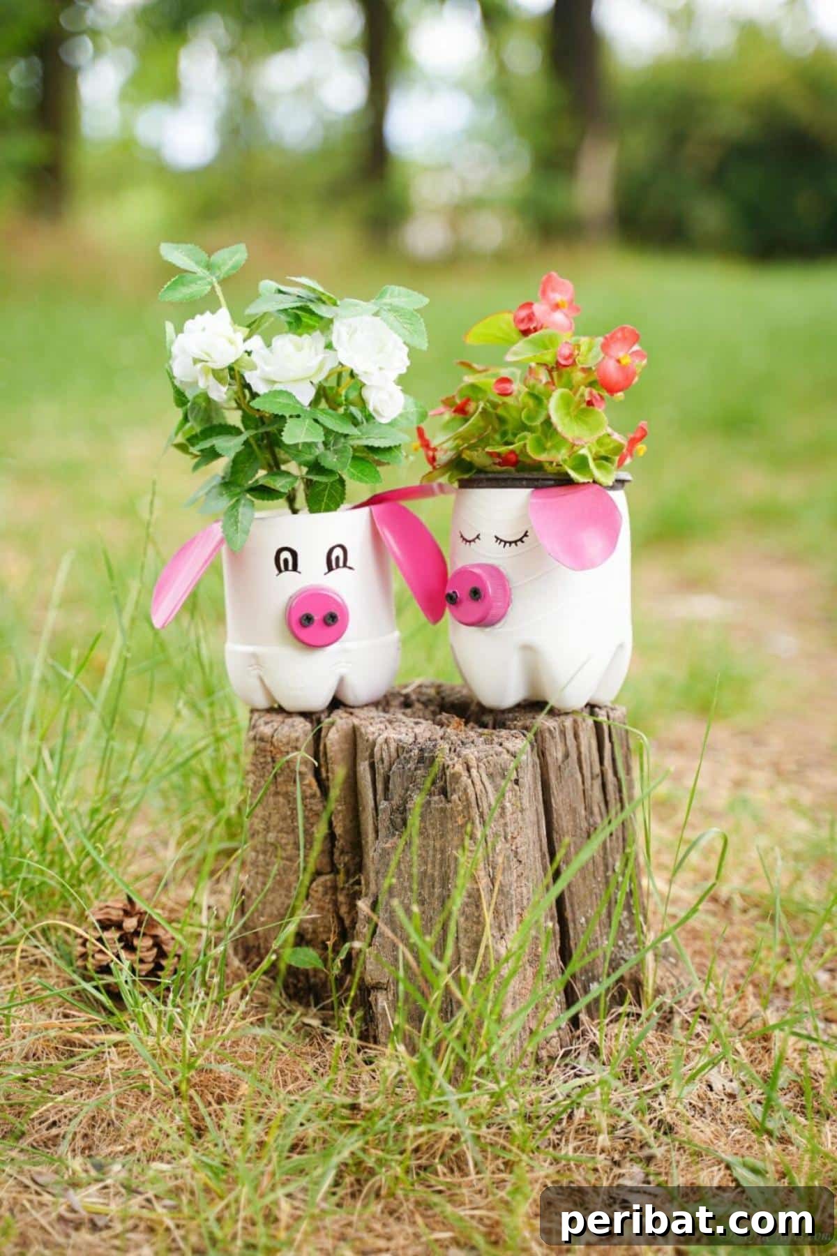Upcycled Plastic Bottle Pig Planters