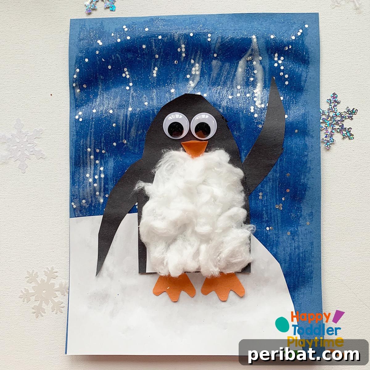 Waddle into Fun: 40 Penguin Craft Projects 11 Adorable Glitter Snow Penguin Craft for kids, sparkling with glitter.