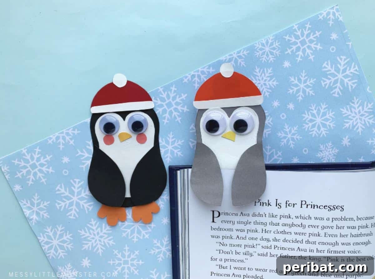 Waddle into Fun: 40 Penguin Craft Projects 14 Penguin Bookmark Project, a charming paper craft to make reading more enjoyable.