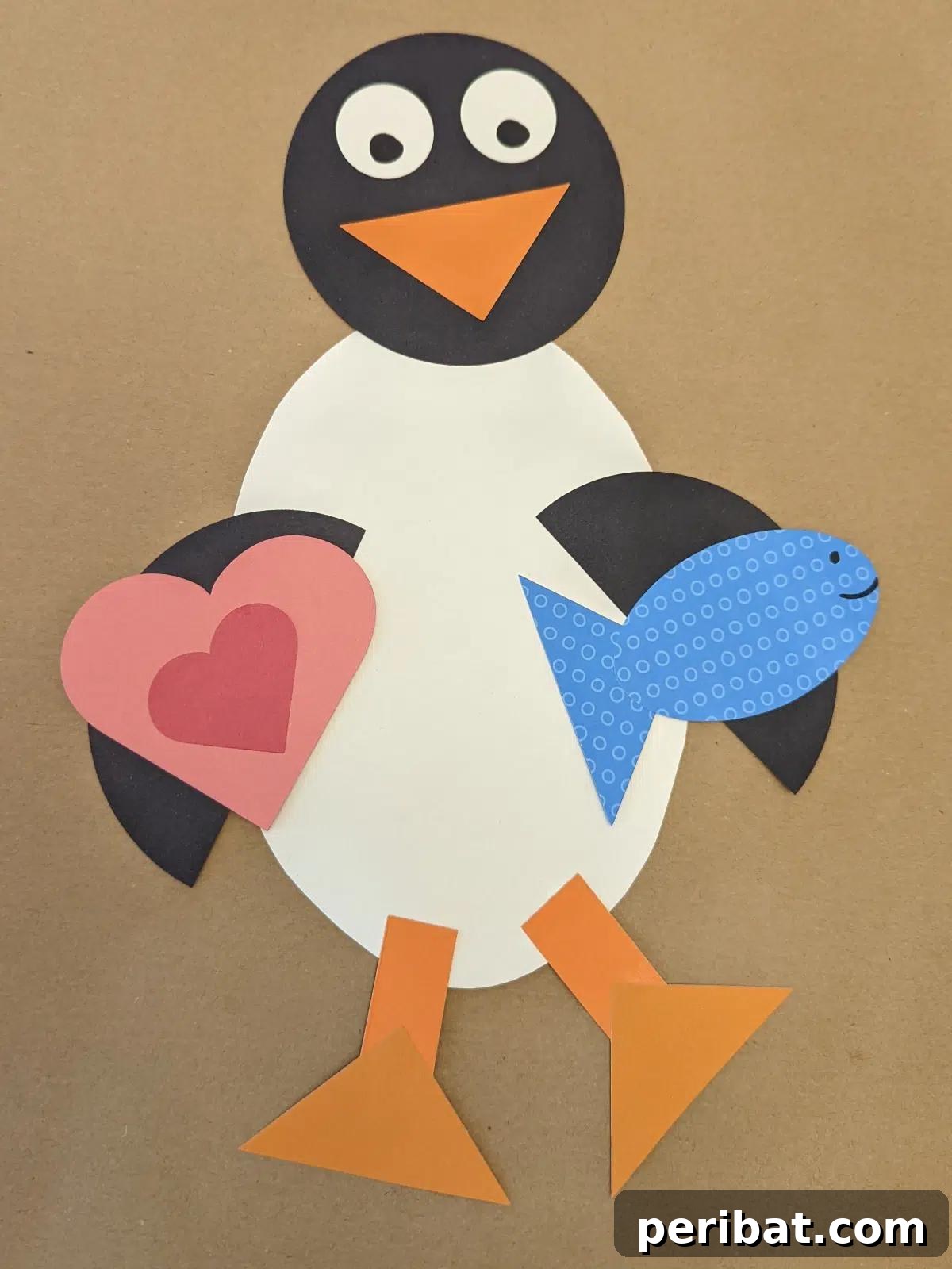 Waddle into Fun: 40 Penguin Craft Projects 18 Shape Penguin Craft For Valentine’s Day, made from simple shapes with a heart theme.
