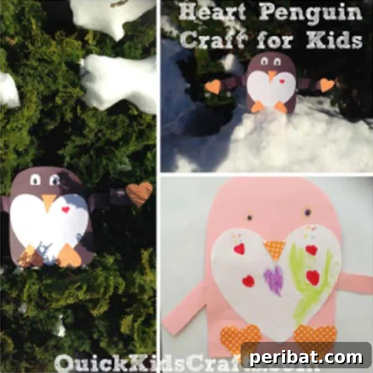 Waddle into Fun: 40 Penguin Craft Projects 30 Penguin Heart Crafts For Kids Collage, featuring heart-themed penguins.