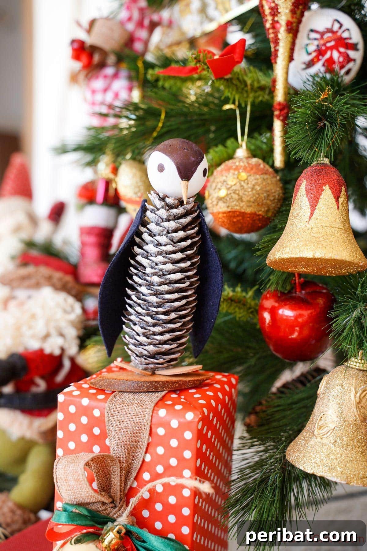 Waddle into Fun: 40 Penguin Craft Projects 4 Rustic Pinecone Penguin Winter Kids Craft adorned with felt and a wooden bead.