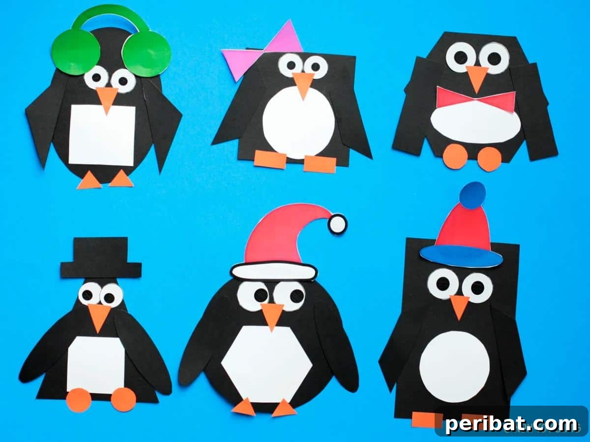 Waddle into Fun: 40 Penguin Craft Projects 40 Fun Penguin Shape Project Templates, offering patterns for creating penguins from various geometric shapes.