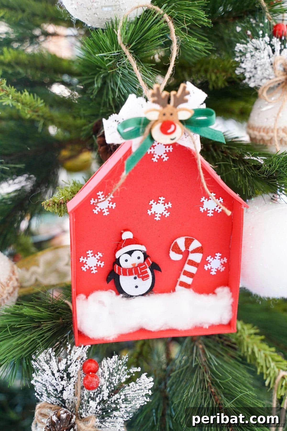 Waddle into Fun: 40 Penguin Craft Projects 5 Adorable Foam Paper Penguin House Christmas Ornament for tree decoration.