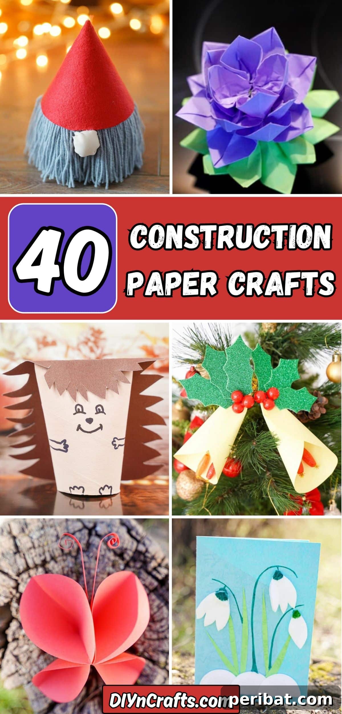 40 Colorful Construction Paper Creations 2 A vibrant collage showcasing 40 different construction paper crafts, including animals, flowers, cards, and holiday decorations, highlighting creativity and accessibility for various skill levels.